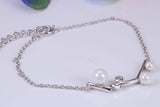 Pearl and C Z set Bracelet, With Length Adjustable Chain, Made from solid Sterling Silver