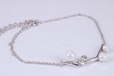 Pearl and C Z set Bracelet, With Length Adjustable Chain, Made from solid Sterling Silver