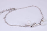 Pearl and C Z set Bracelet, With Length Adjustable Chain, Made from solid Sterling Silver