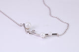 Pearl and C Z set Necklace, With Length Adjustable Chain, Made from solid Sterling Silver