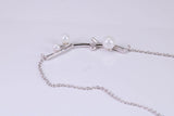 Pearl and C Z set Necklace, With Length Adjustable Chain, Made from solid Sterling Silver