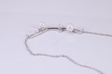Pearl and C Z set Necklace, With Length Adjustable Chain, Made from solid Sterling Silver