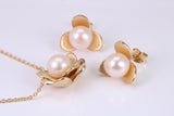 Flower Cubic Zirconia set Necklace and Earrings, Made from solid Sterling Silver, 18ct Yellow Gold Plated