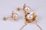 Flower Cubic Zirconia set Necklace and Earrings, Made from solid Sterling Silver, 18ct Yellow Gold Plated