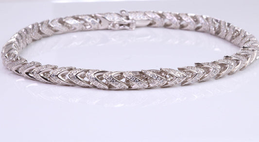 Gents Round Open Link Cubic Zirconia set Bracelet, Made from solid Sterling Silver, 8.50 Inches Long and 5 mm Wide