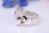 Large and heavy Claddagh ring, made from solid cast silver, British hallmarked