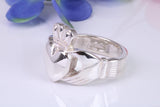 Large and heavy Claddagh ring, made from solid cast silver, British hallmarked