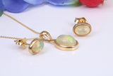 Natural Oval cut Opal set Stud Earrings with Necklace, Made from Solid Yellow Gold, With 16 Inch Long Chain