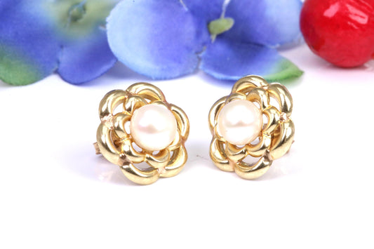 Real Pearl set Stud Earrings Made from 9ct Yellow Gold
