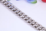Gents heavy 22 inch Chain, Flat Diamond cut Cubic Zirconia set Curb Links, made from solid Sterling Silver, 22 Inches Long x 9 mm wide