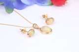 Natural Oval cut Opal set Stud Earrings with Necklace, Made from Solid Yellow Gold, With 16 Inch Long Chain