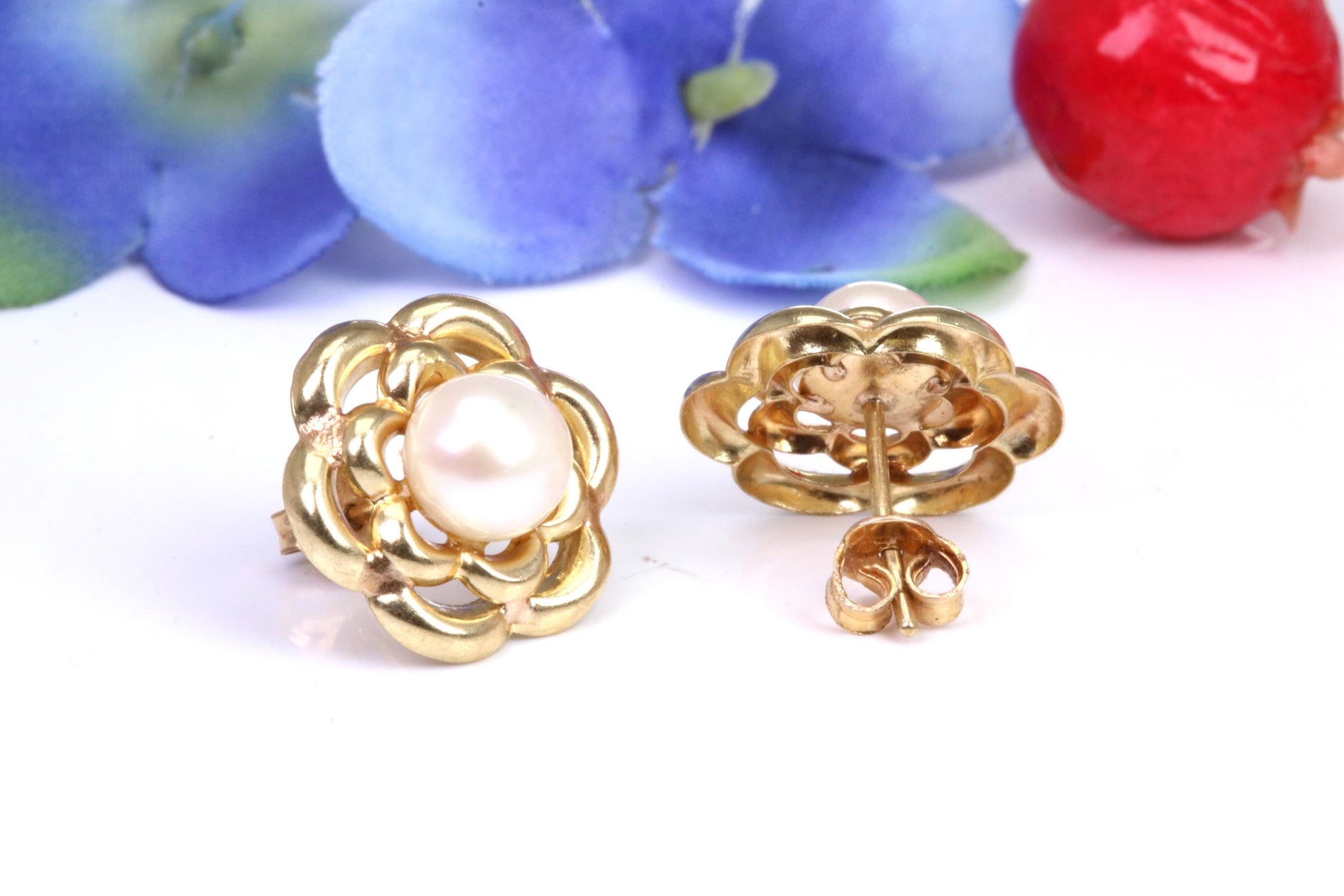 Real Pearl set Stud Earrings Made from 9ct Yellow Gold