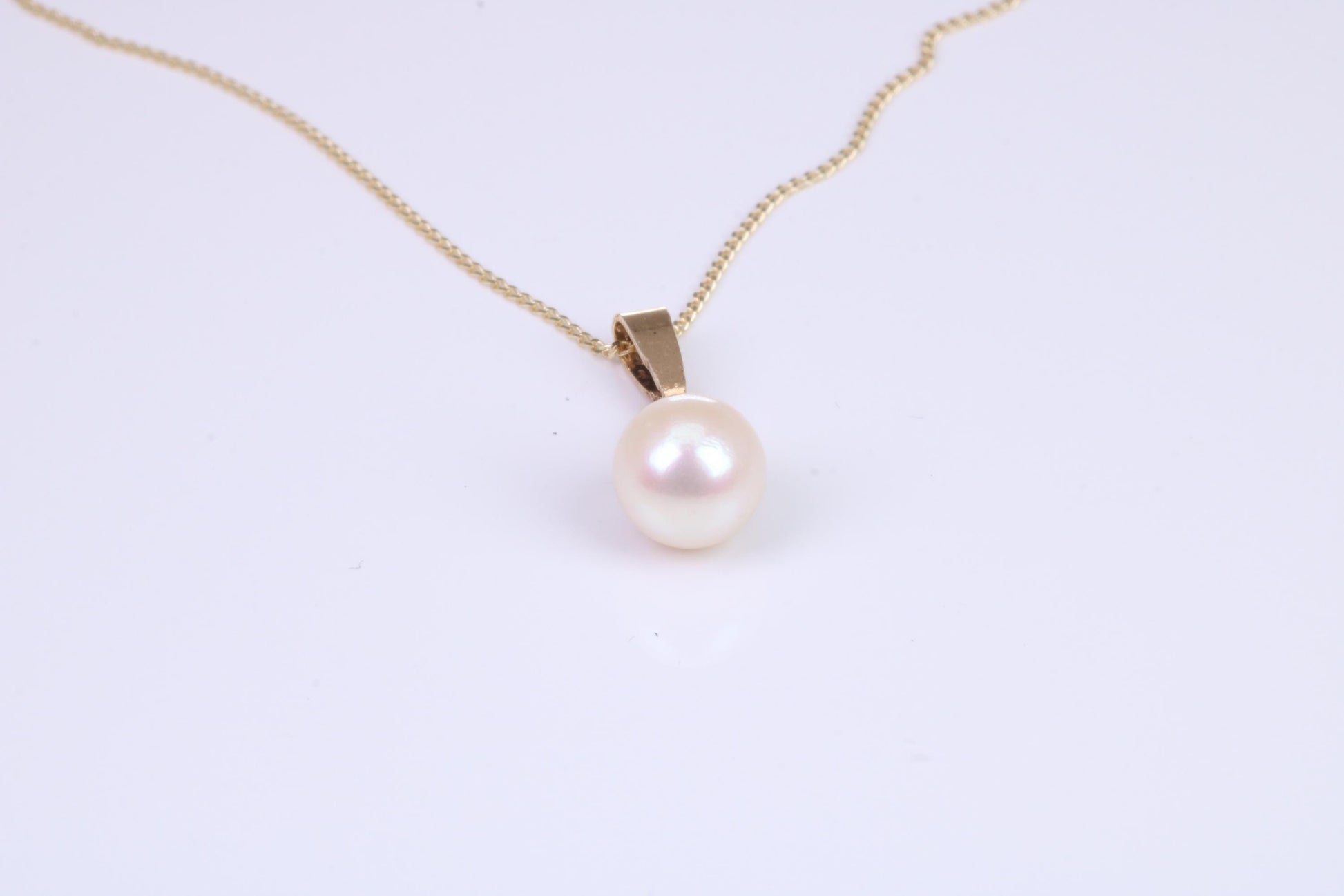 7 mm Round Natural Cultured Pearl Necklace set in Solid Yellow Gold Together with 16 Inch Yellow Gold Chain