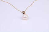 7 mm Round Natural Cultured Pearl Necklace set in Solid Yellow Gold Together with 16 Inch Yellow Gold Chain