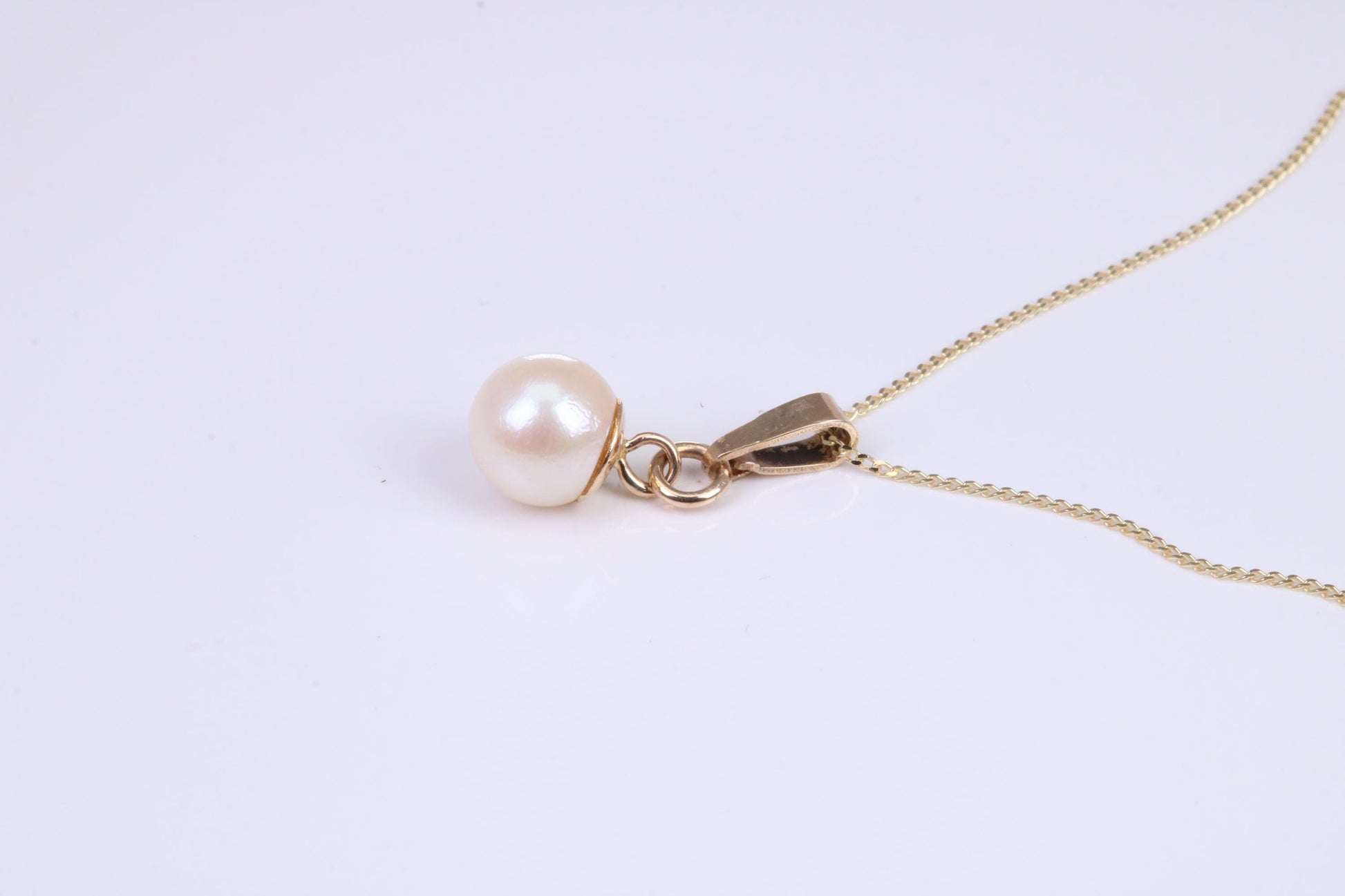 7 mm Round Natural Cultured Pearl Necklace set in Solid Yellow Gold Together with 16 Inch Yellow Gold Chain