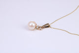7 mm Round Natural Cultured Pearl Necklace set in Solid Yellow Gold Together with 16 Inch Yellow Gold Chain