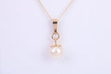 7 mm Round Natural Cultured Pearl Necklace set in Solid Yellow Gold Together with 16 Inch Yellow Gold Chain