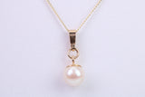 7 mm Round Natural Cultured Pearl Necklace set in Solid Yellow Gold Together with 16 Inch Yellow Gold Chain