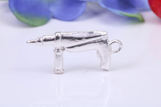 Power Drill Charm, Traditional Charm, Made from Solid Cast Silver