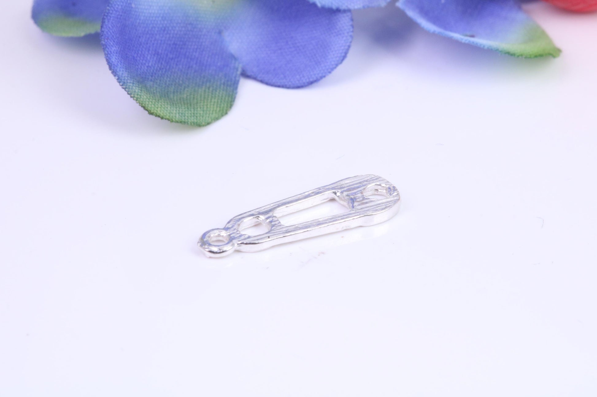 Safety Pin Charm, Traditional Three Dimensional Charm, Made from Solid Cast Silver