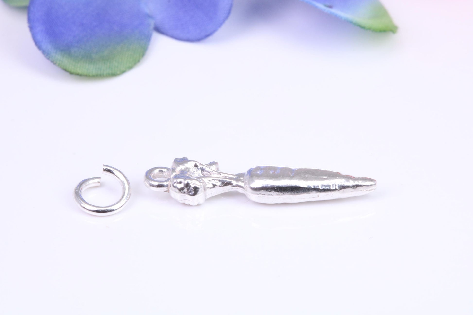 Carrot Charm, Traditional Three Dimensional Charm, Made from Solid Cast Silver