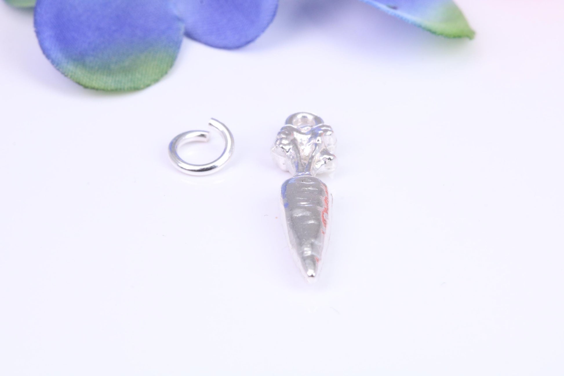 Carrot Charm, Traditional Three Dimensional Charm, Made from Solid Cast Silver