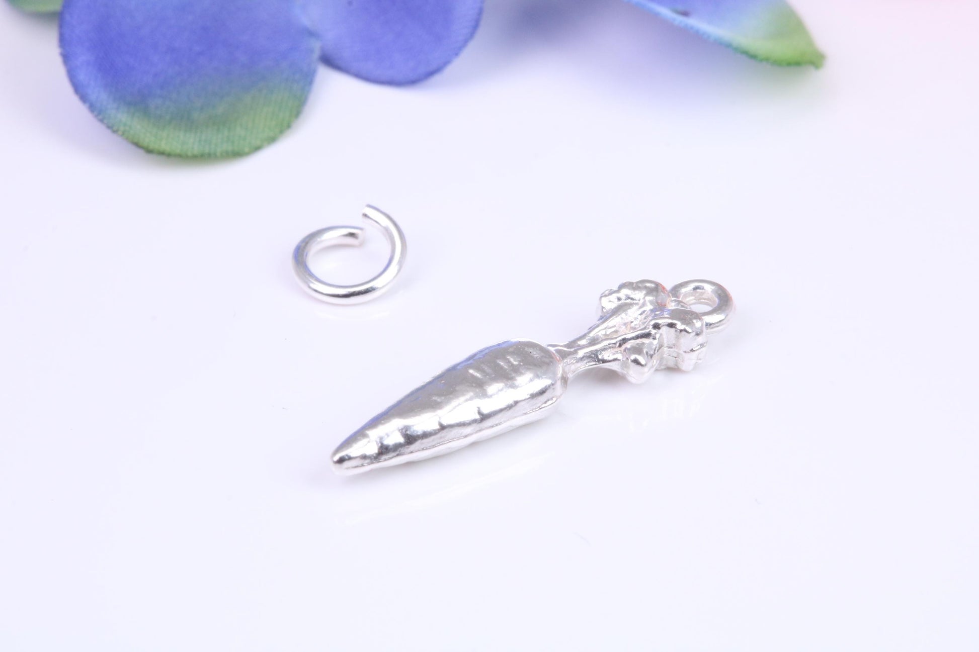 Carrot Charm, Traditional Three Dimensional Charm, Made from Solid Cast Silver