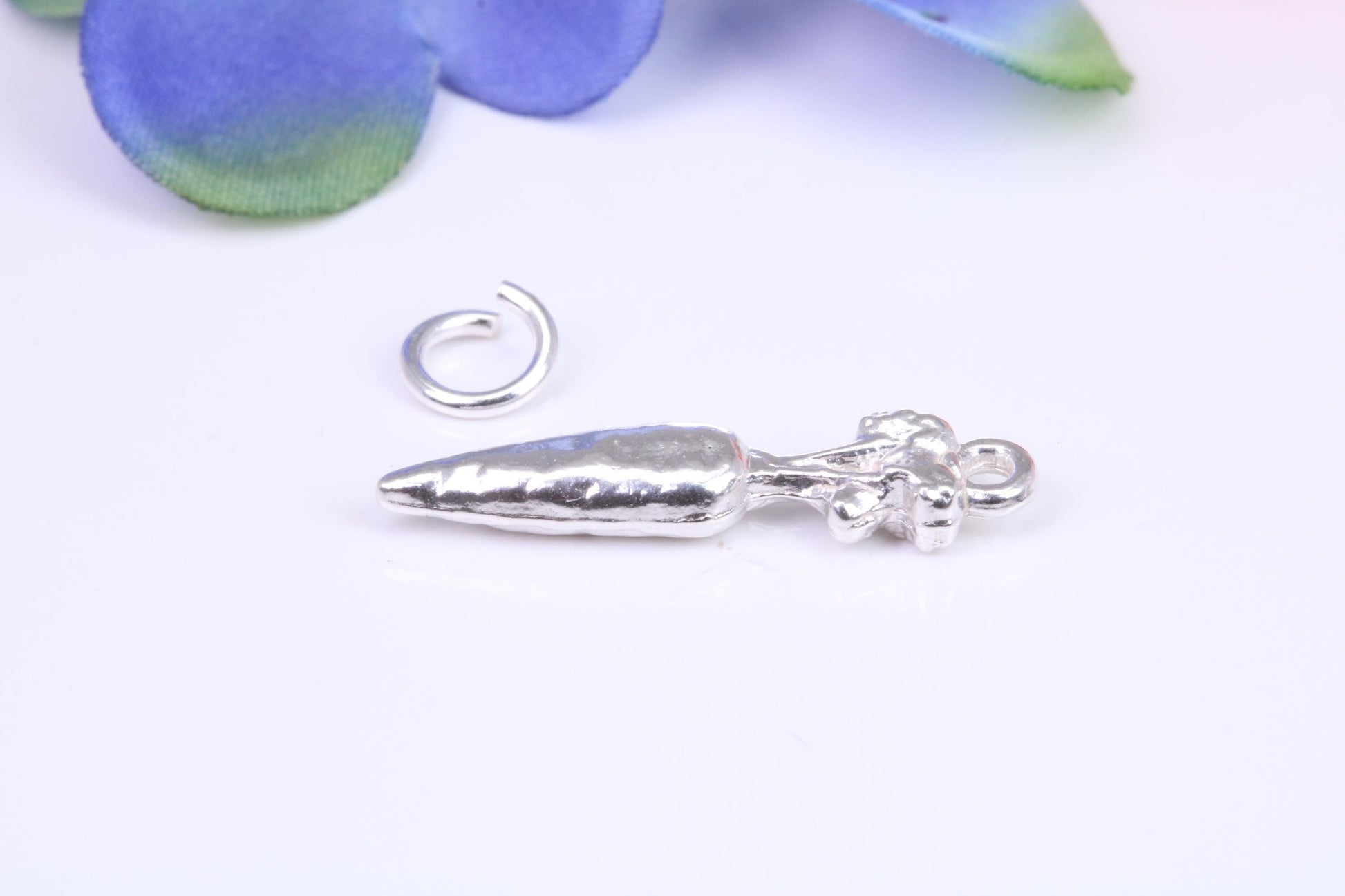 Carrot Charm, Traditional Three Dimensional Charm, Made from Solid Cast Silver