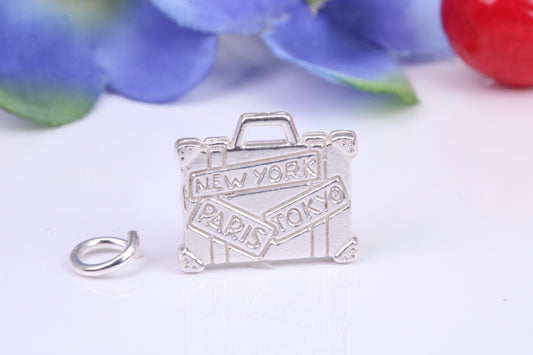Travel Suitcase Charm, Traditional Three Dimensional Charm, Made From Solid Cast Silver