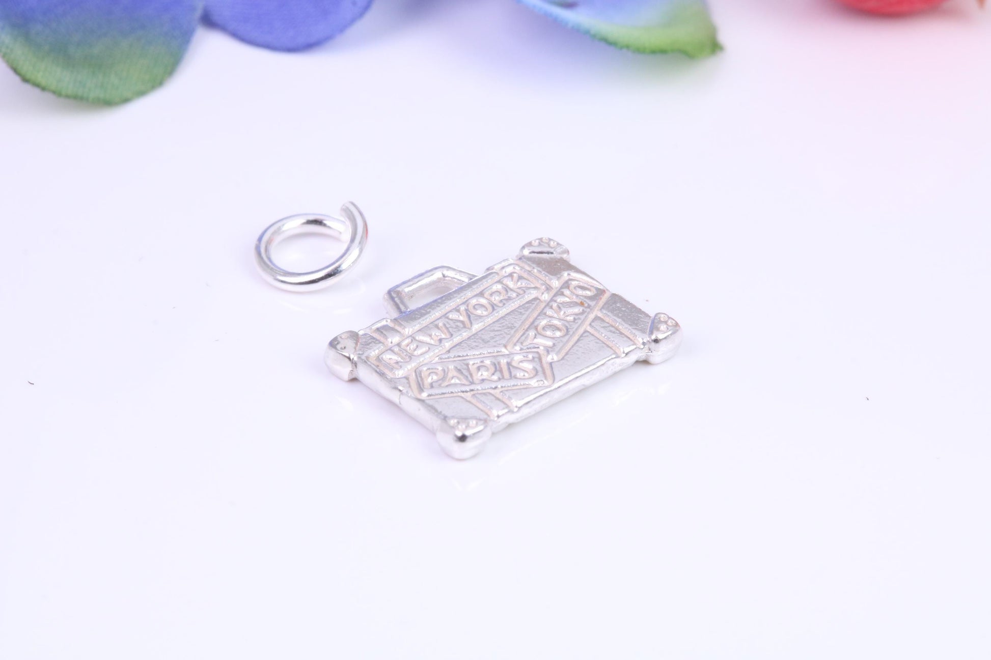 Travel Suitcase Charm, Traditional Three Dimensional Charm, Made From Solid Cast Silver