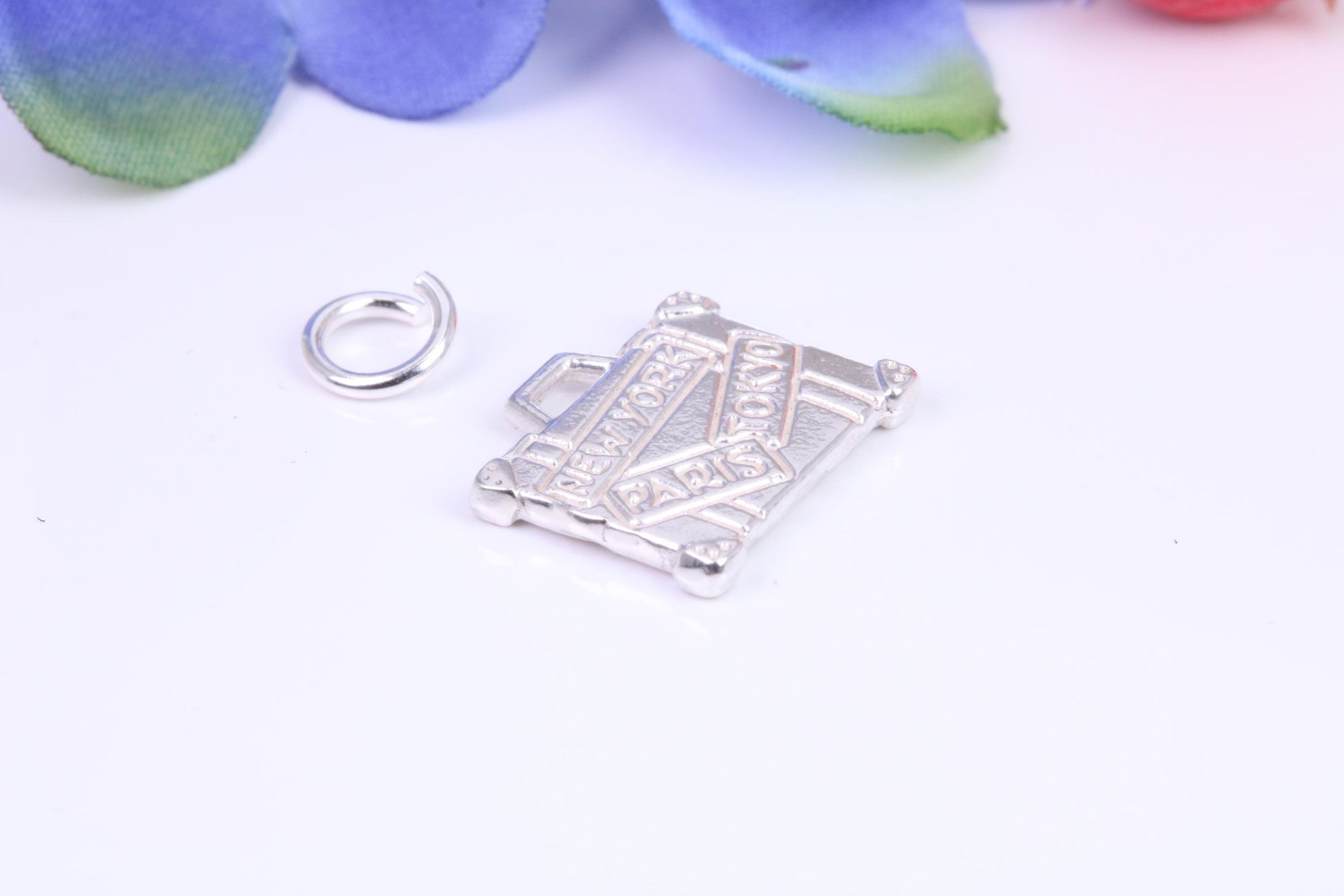 Travel Suitcase Charm, Traditional Three Dimensional Charm, Made From Solid Cast Silver