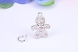 Gingerbread Man Charm, Traditional Three Dimensional Charm, Made from Solid Cast Silver