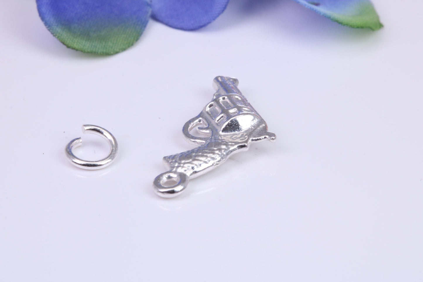 Revolver Charm, Traditional Three Dimensional Charm, Made from Solid Cast Silver