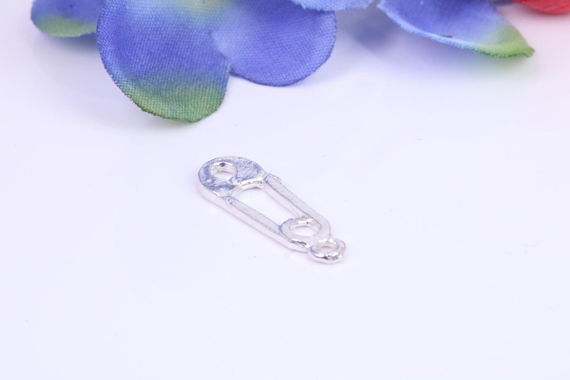 Safety Pin Charm, Traditional Three Dimensional Charm, Made from Solid Cast Silver