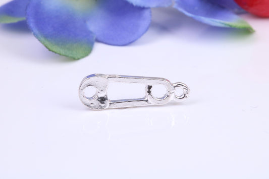 Safety Pin Charm, Traditional Three Dimensional Charm, Made from Solid Cast Silver
