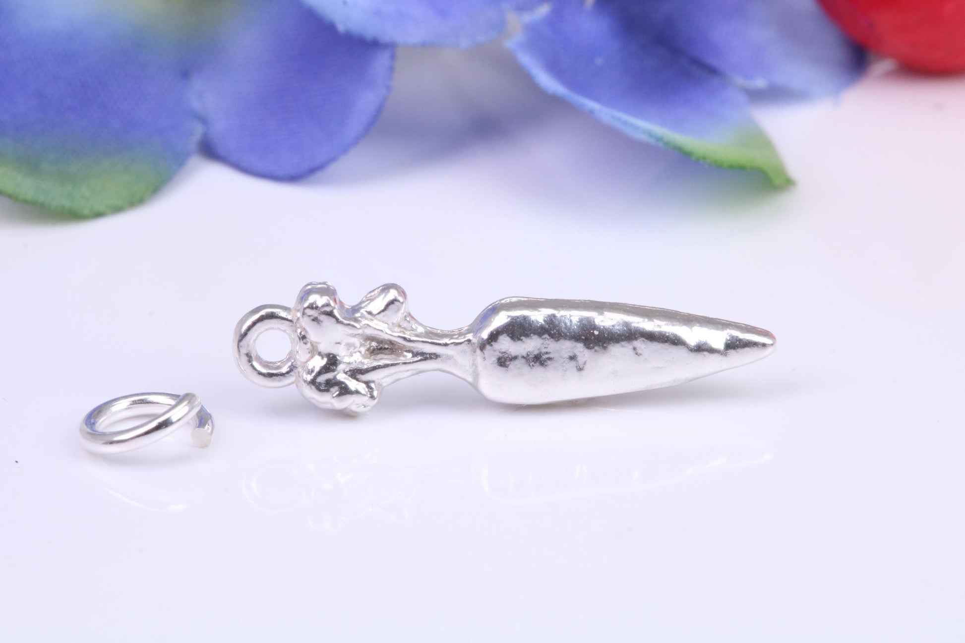 Carrot Charm, Traditional Three Dimensional Charm, Made from Solid Cast Silver