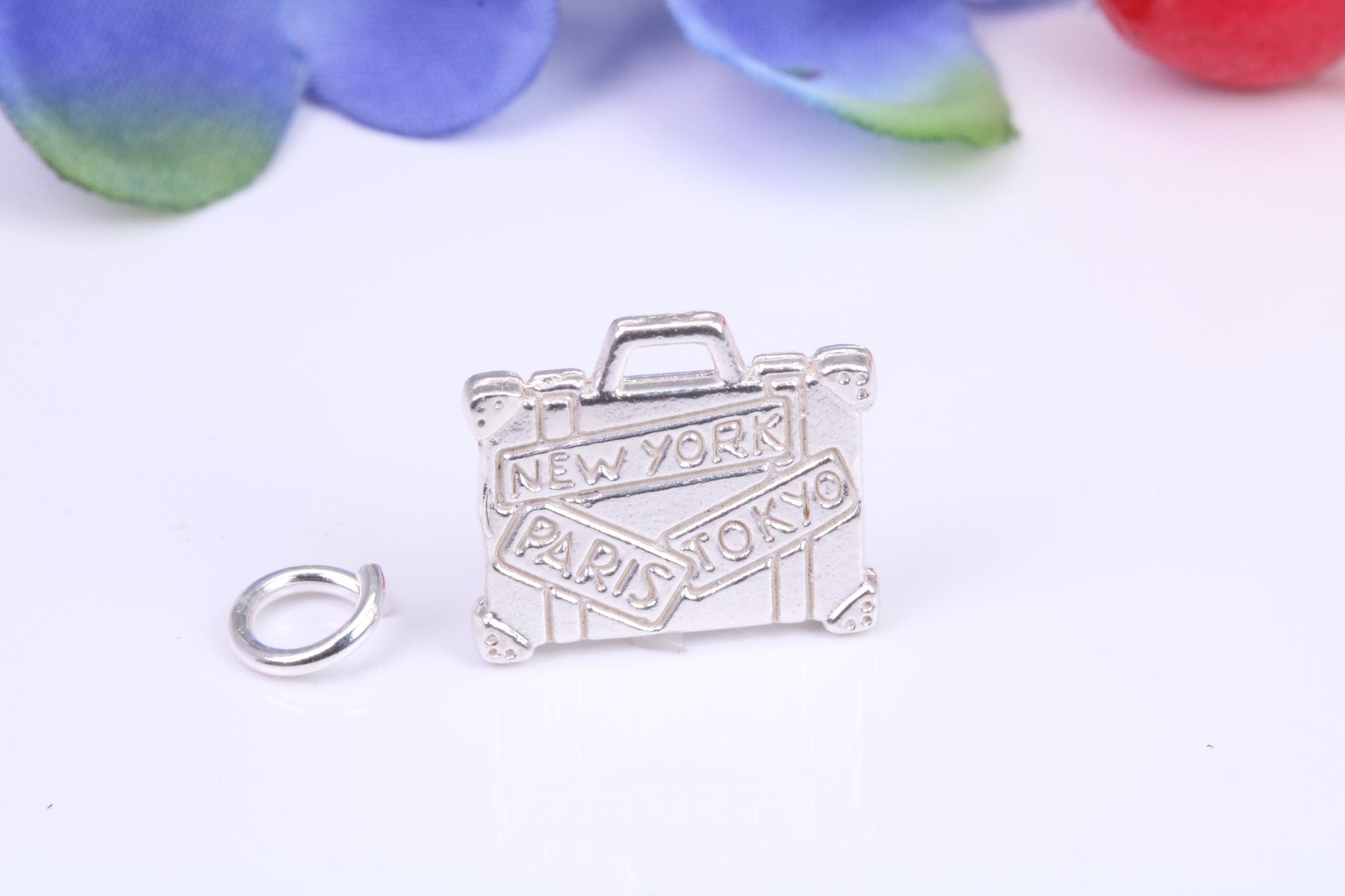 Travel Suitcase Charm, Traditional Three Dimensional Charm, Made From Solid Cast Silver