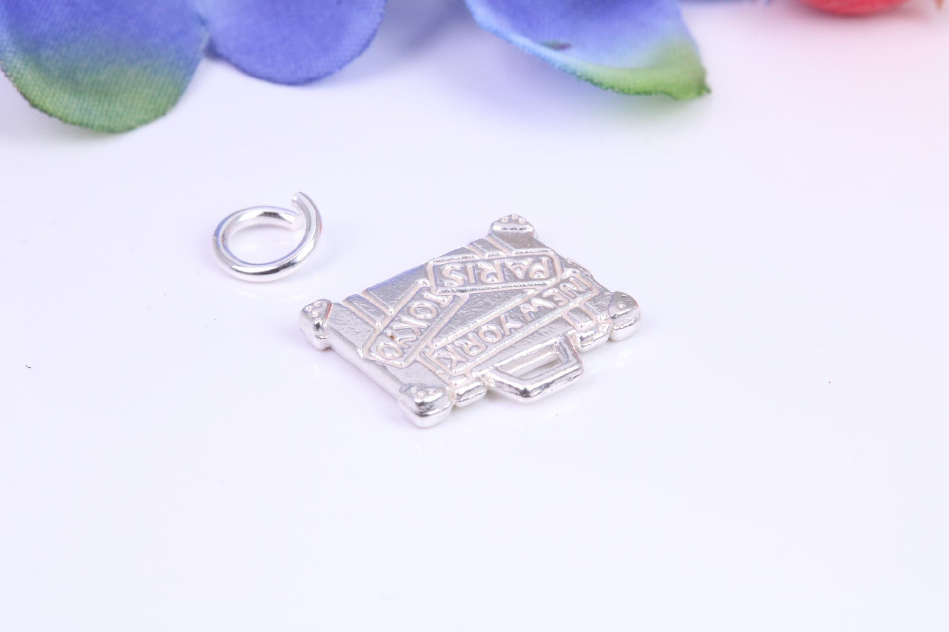 Travel Suitcase Charm, Traditional Three Dimensional Charm, Made From Solid Cast Silver