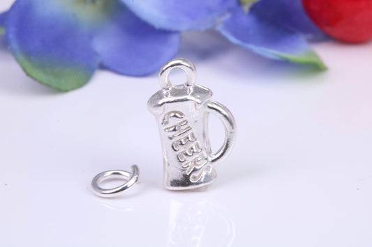 Pint of Beer Charm, Traditional Three Dimensional Charm, Made From Solid Cast Silver