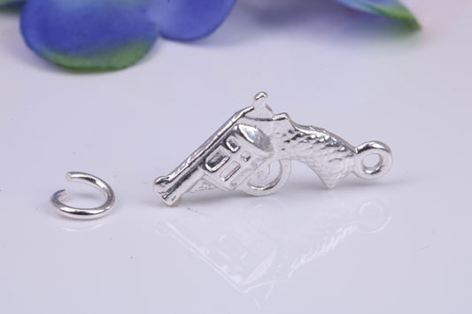 Revolver Charm, Traditional Three Dimensional Charm, Made from Solid Cast Silver