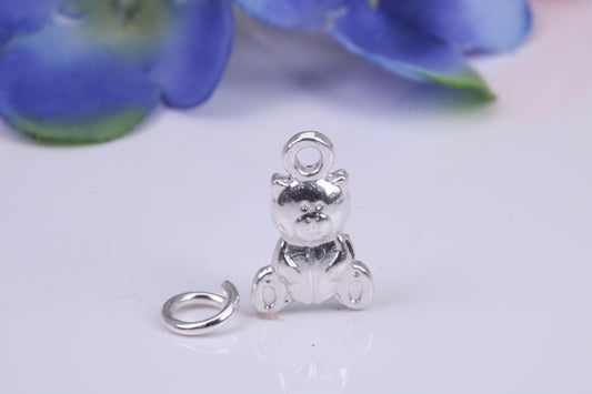 Teddy Bear Charm, Traditional Three Dimensional Charm, Made from Solid Cast Silver
