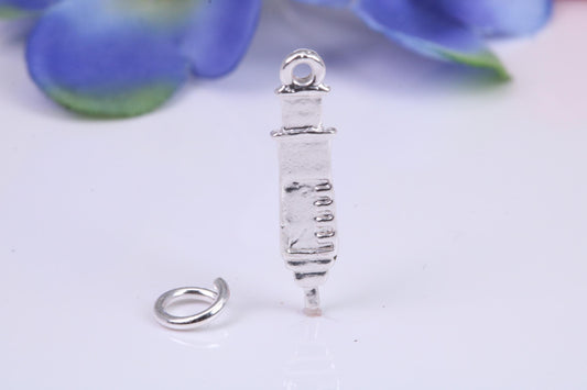Syringe Charm, Traditional Charm, Made from Solid Cast Silver
