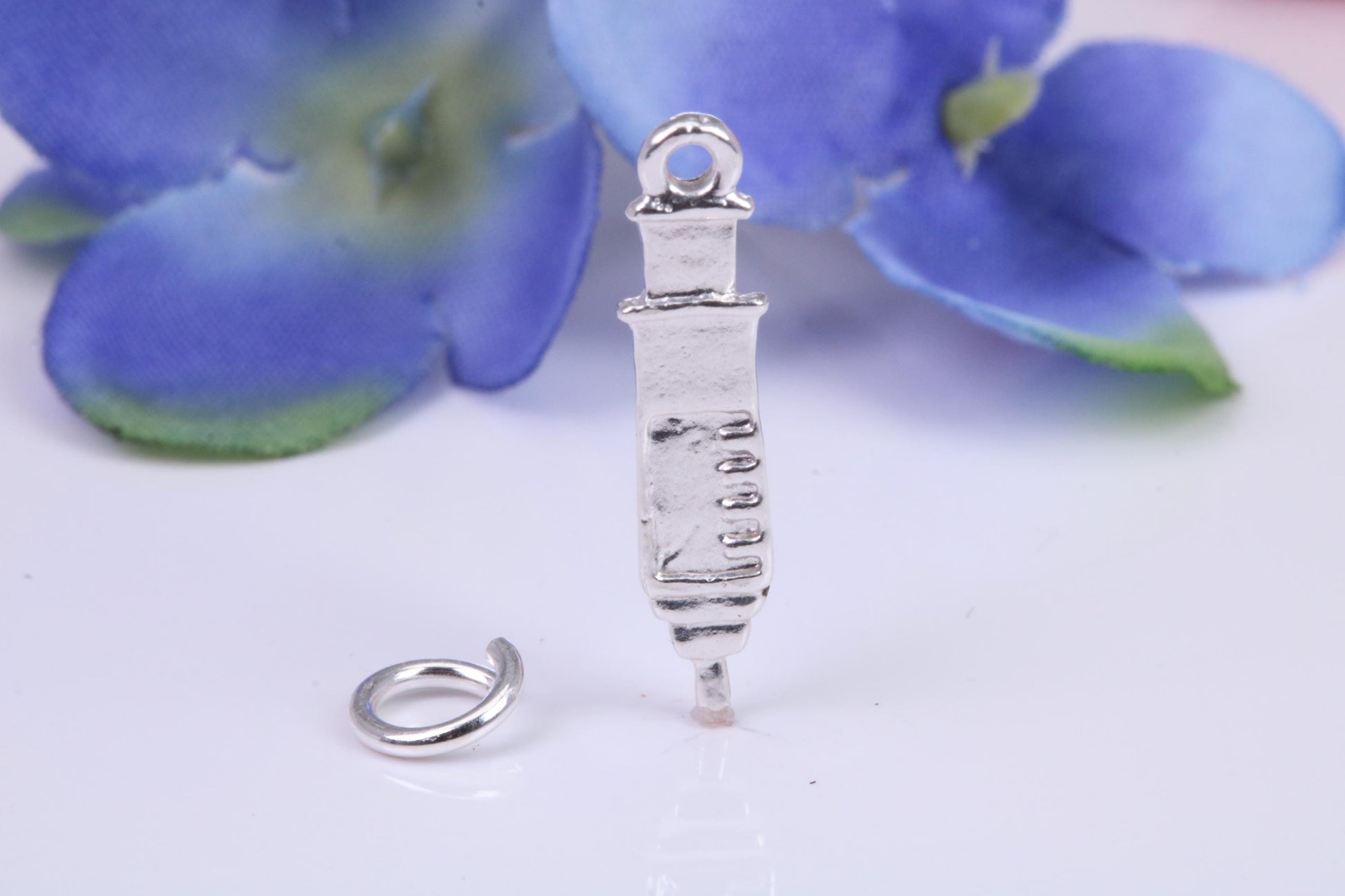 Syringe Charm, Traditional Charm, Made from Solid Cast Silver