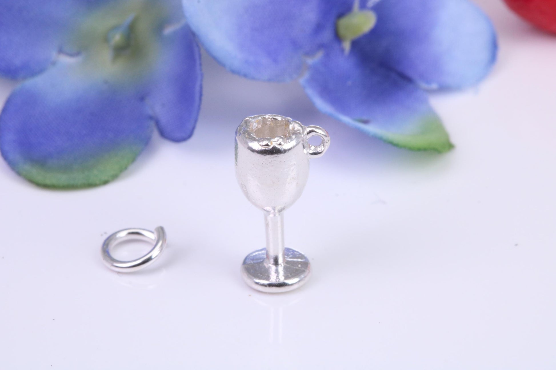 Wine Goblet Charm, Traditional Three Dimensional Charm, Made from Solid Cast Silver