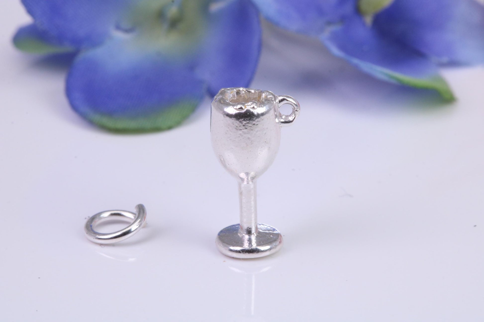 Wine Goblet Charm, Traditional Three Dimensional Charm, Made from Solid Cast Silver