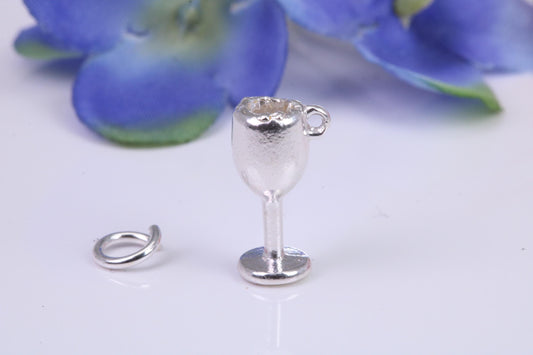 Wine Goblet Charm, Traditional Three Dimensional Charm, Made from Solid Cast Silver