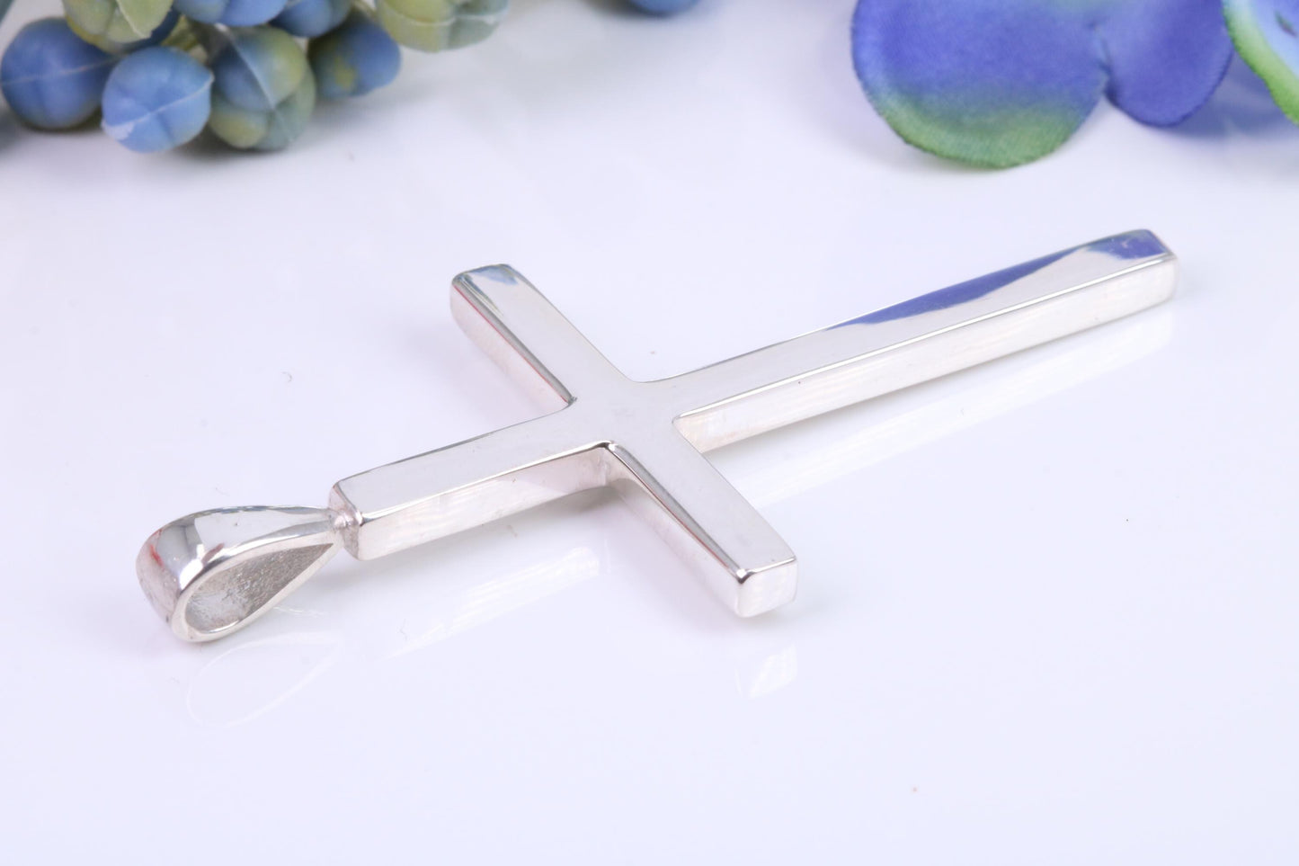 Natural Emerald set Very Large 50 mm Long Chunky Cross, High Polished Finish, Made From Solid Cast Silver, British Hallmarked