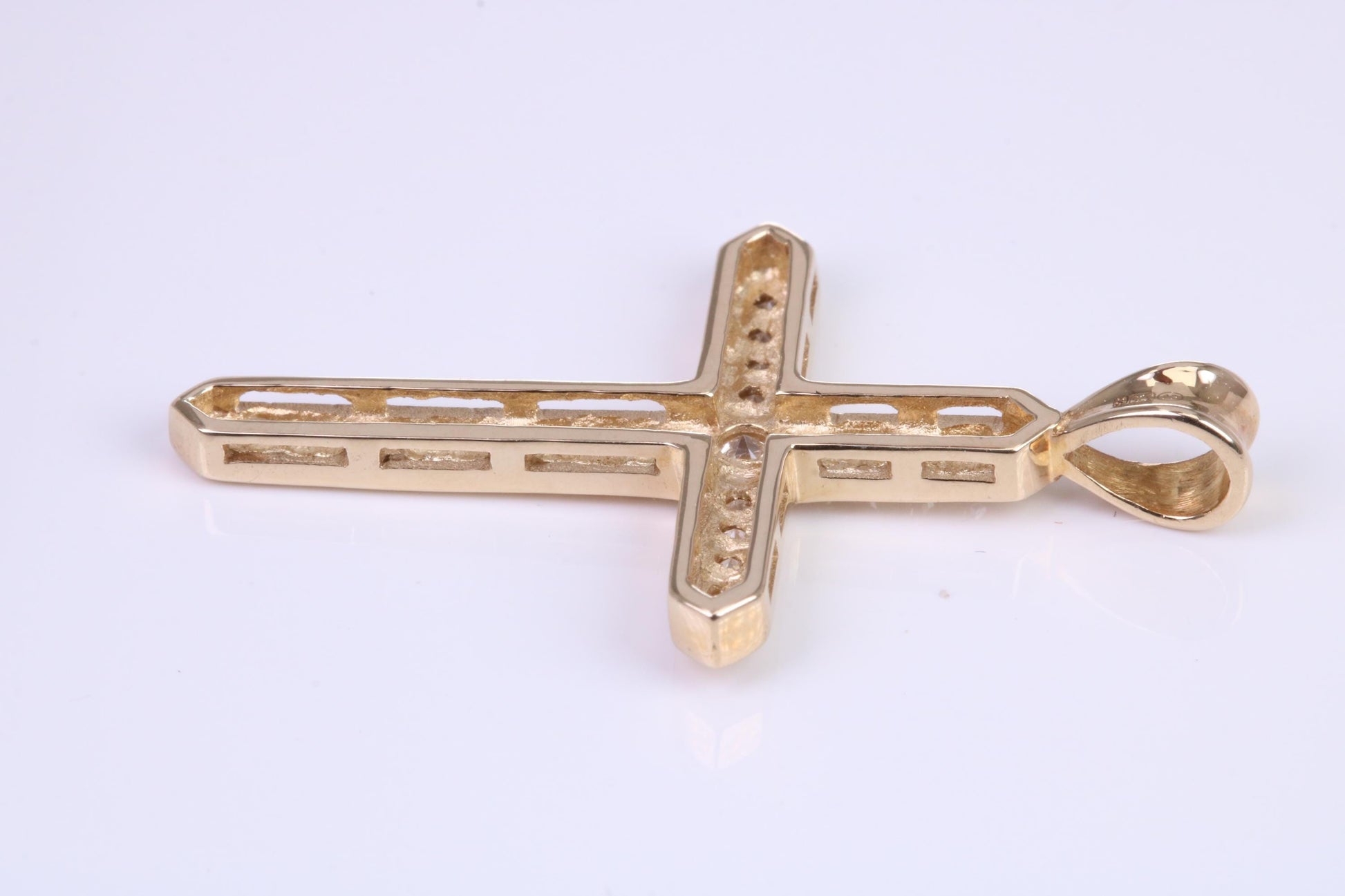 38 mm Long Yellow Gold Cubic Zirconia set Cross, British Hallmarked, Gold and Diamond Look