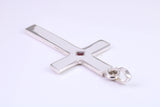 Very Large 60 mm Long Chunky Cross set with Natural Square cut Ruby, Made From Solid Cast Silver, British Hallmarked