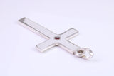 Very Large 60 mm Long Chunky Cross set with Natural Square cut Ruby, Made From Solid Cast Silver, British Hallmarked